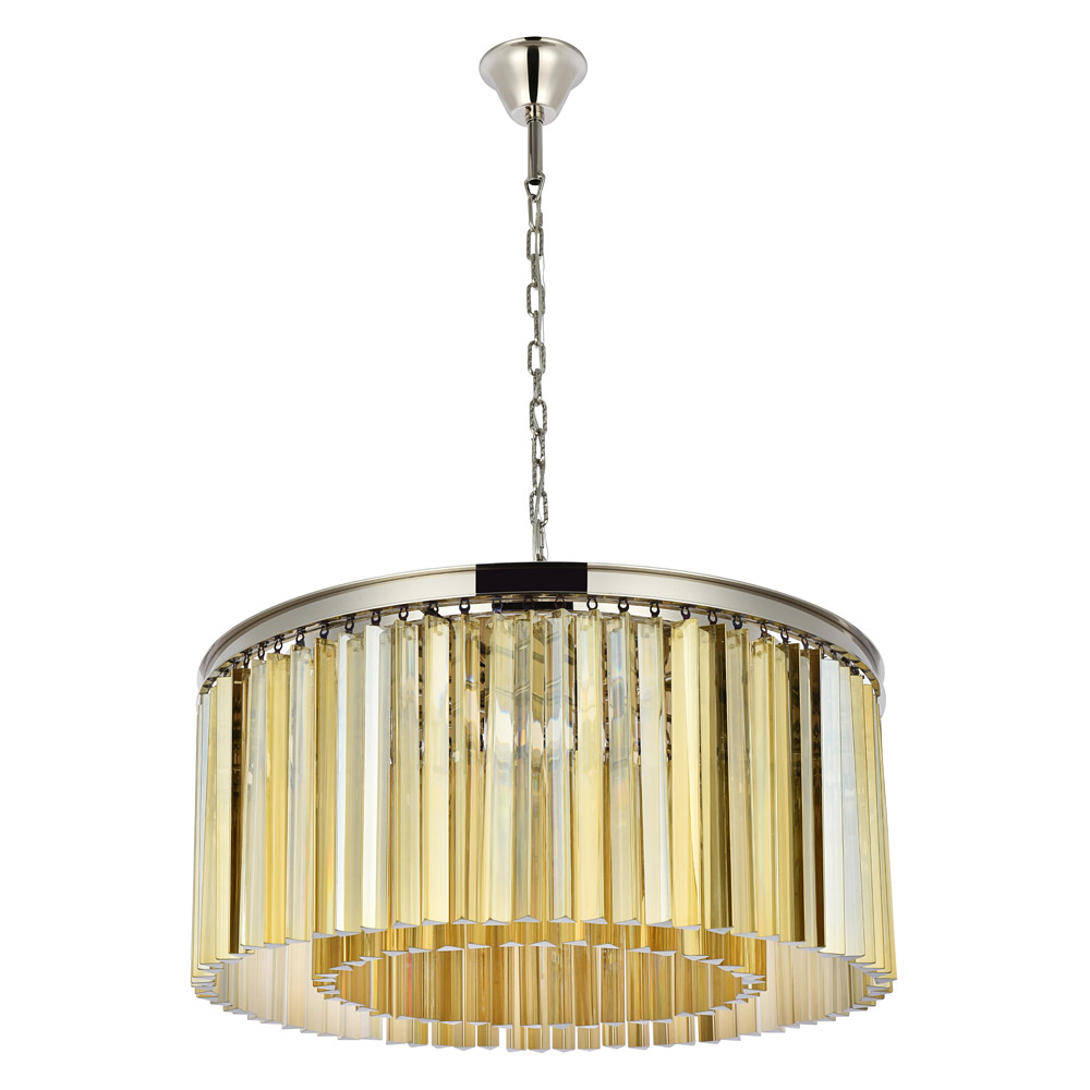 Elegant Crystal Prism 6 Light Round Chandelier - Polished Nickel/Gold, L 31.5" (1208D31PN-GT-RC)