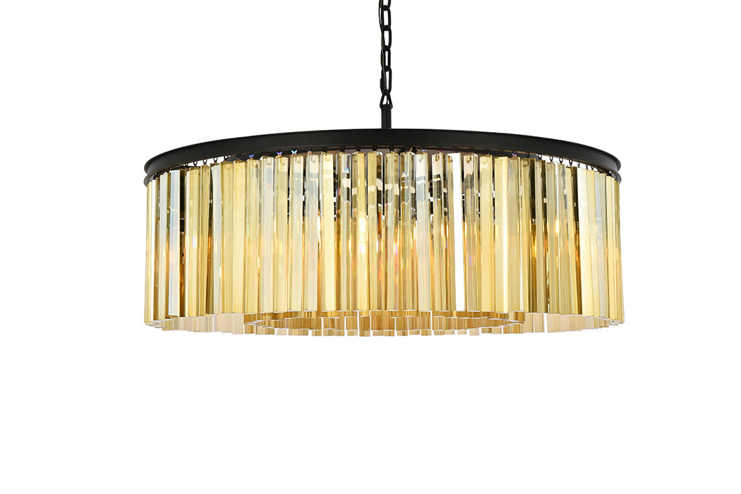 Elegant Crystal Prism 6 Light Round Chandelier - Matte Black/Gold, L 43" (1208G43MB-GT-RC)