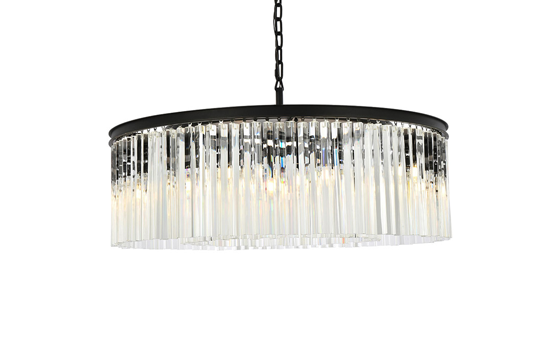 Elegant Crystal Prism 6 Light Round Chandelier - Matte Black, L 43" (1208G43MB-RC)