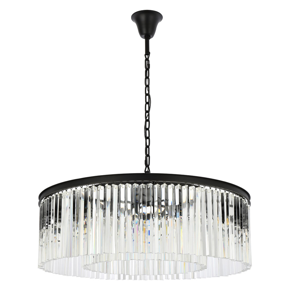 Elegant Crystal Prism 6 Light Round Chandelier - Matte Black, L 43" (1208G43MB-RC)