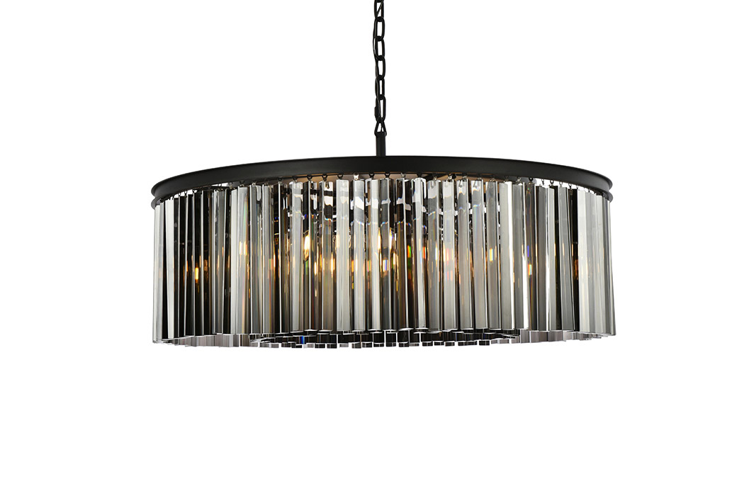 Elegant Crystal Prism 6 Light Round Chandelier - Matte Black/Silver, L 43" (1208G43MB-SS-RC)