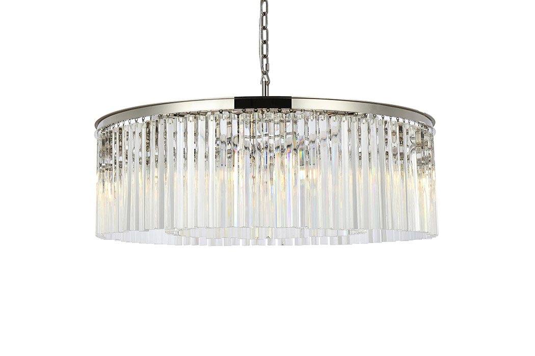 Elegant Crystal Prism 6 Light Round Chandelier - Polished Nickel, L 43" (1208G43PN-RC)