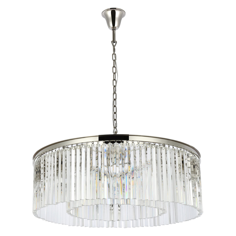 Elegant Crystal Prism 6 Light Round Chandelier - Polished Nickel, L 43" (1208G43PN-RC)