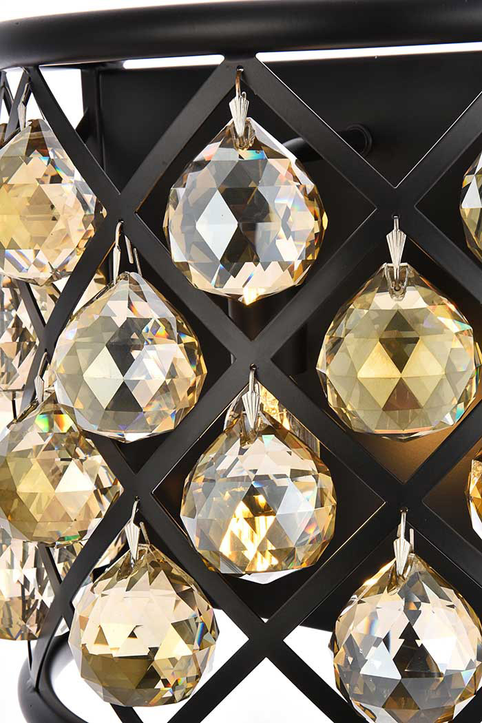 Elegant Crystal Grid 1 Light 11" Crystal Wall Sconce - Matte Black/Golden Teak (1214W11MB-GT-RC)