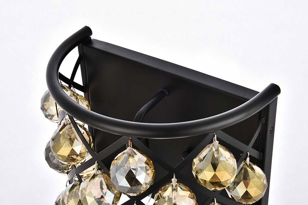 Elegant Crystal Grid 1 Light 11" Crystal Wall Sconce - Matte Black/Golden Teak (1214W11MB-GT-RC)