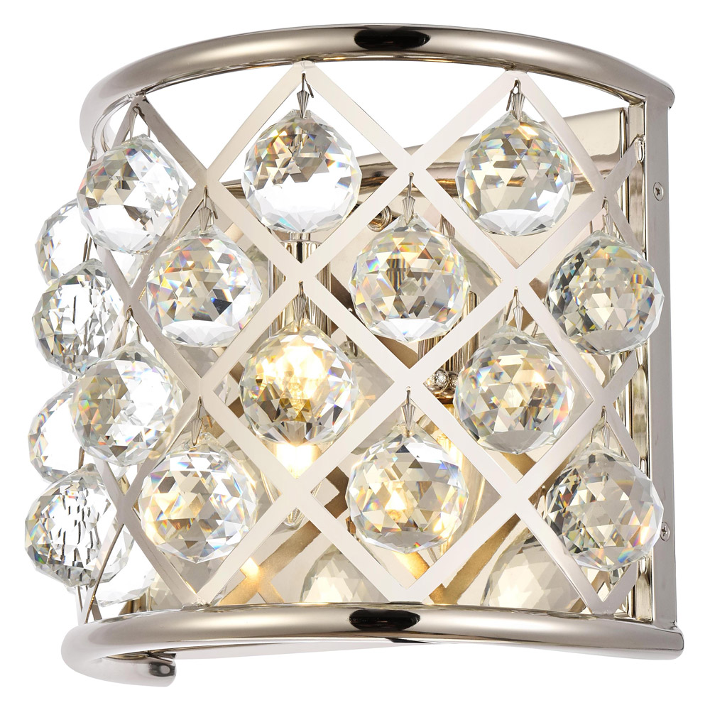 Elegant Crystal Grid 1 Light 11" Crystal Wall Sconce - Polished Nickel (1214W11PN-RC)