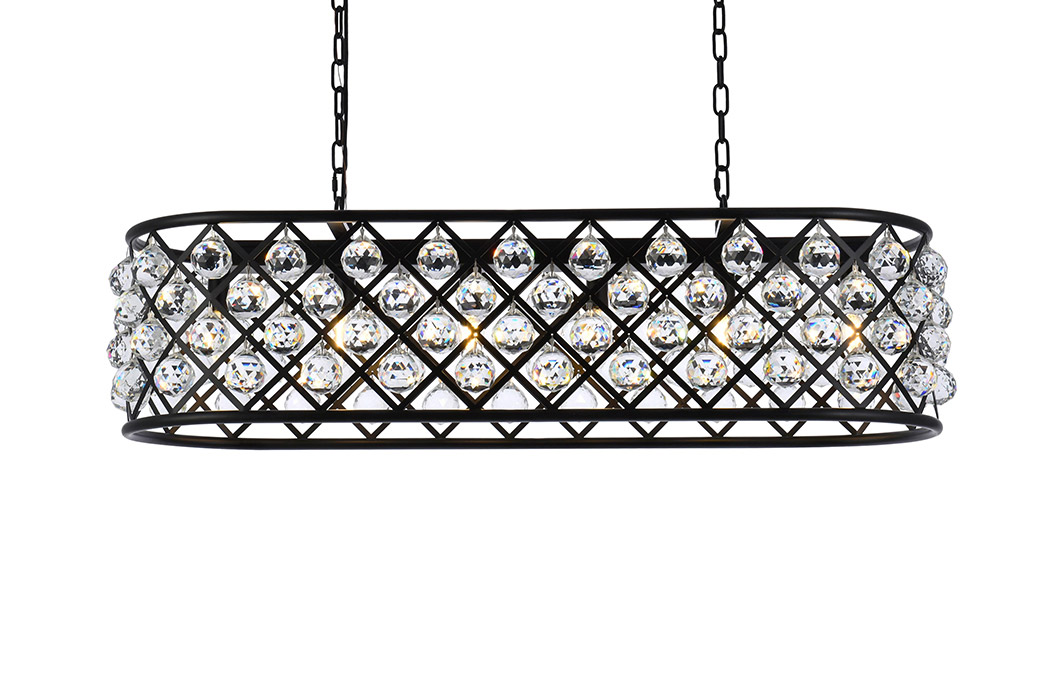 Elegant Crystal Grid Rectangular 7 Light Chandelier - Matte Black, L 40" (1216G40MB-RC)