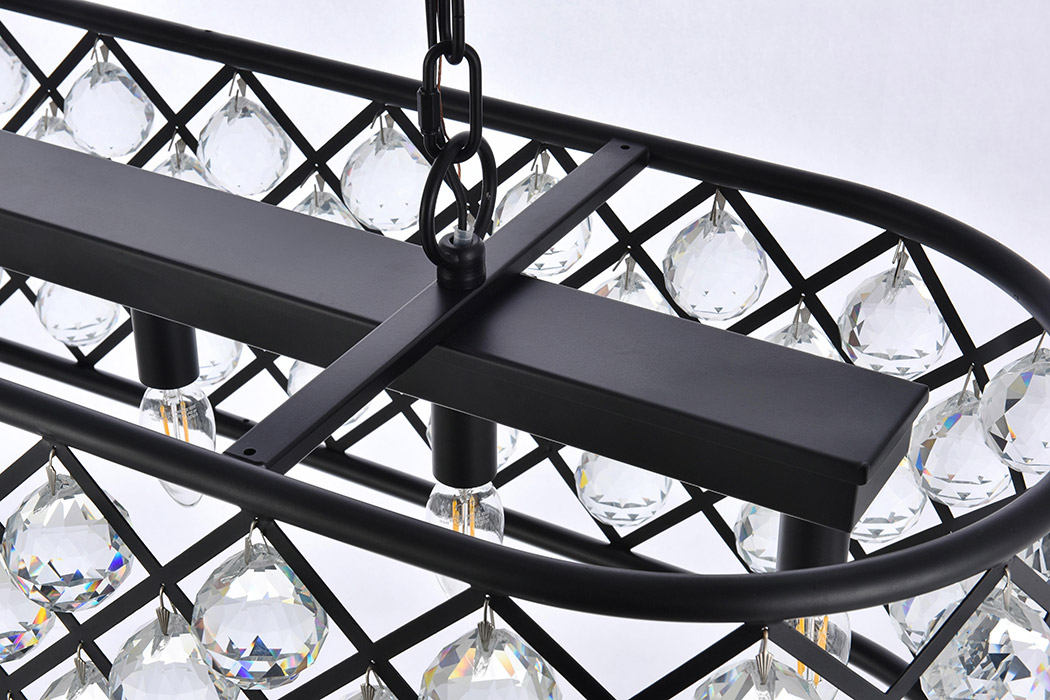 Elegant Crystal Grid Rectangular 7 Light Chandelier - Matte Black, L 40" (1216G40MB-RC)