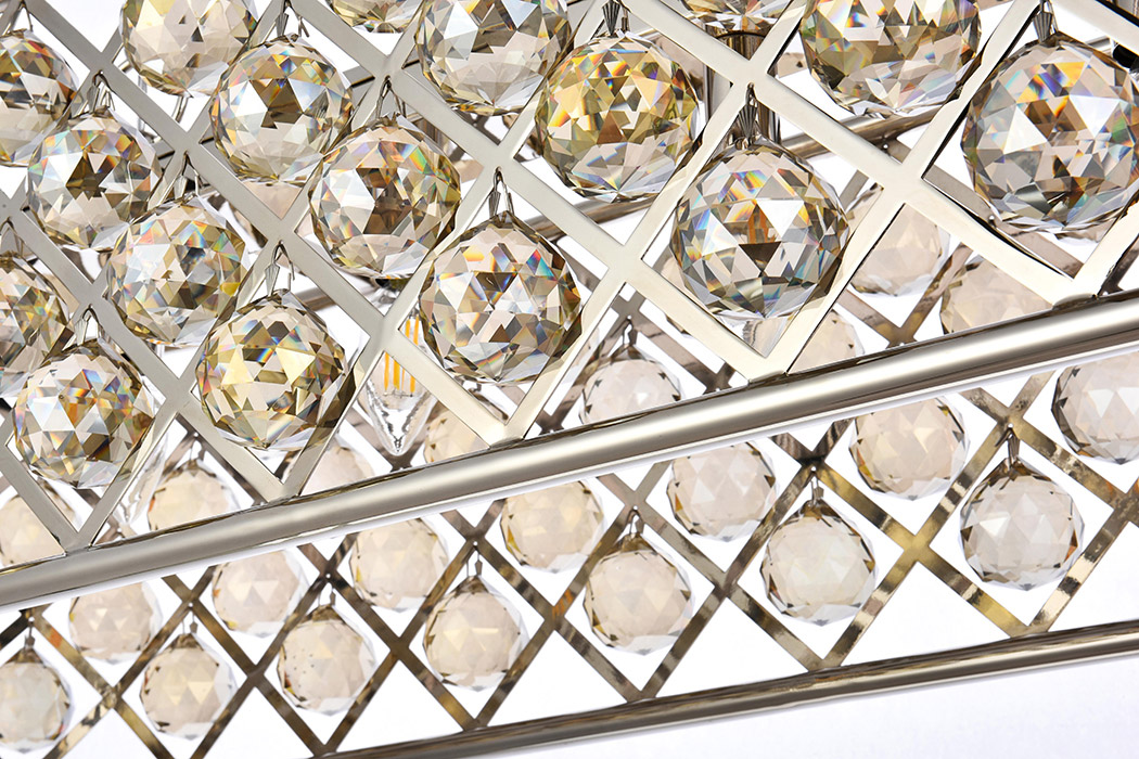 Elegant Crystal Grid Rectangular 7 Light Chandelier - Polished Nickel/Gold, L 40" (1216G40PN-GT-RC)