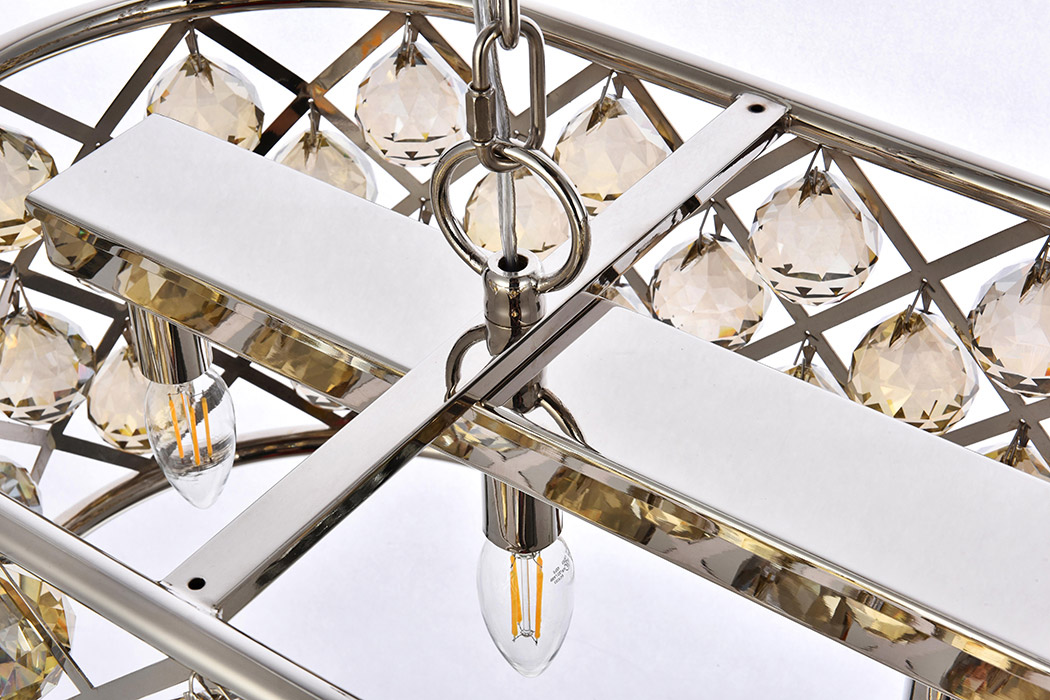 Elegant Crystal Grid Rectangular 7 Light Chandelier - Polished Nickel/Gold, L 40" (1216G40PN-GT-RC)