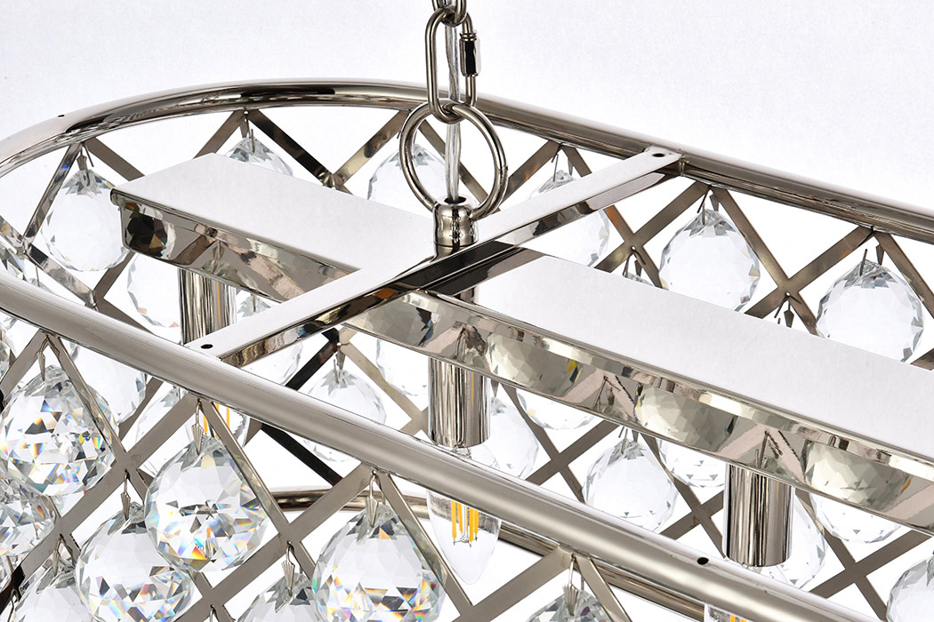 Elegant Crystal Grid Rectangular 7 Light Chandelier - Polished Nickel, L 40" (1216G40PN-RC)