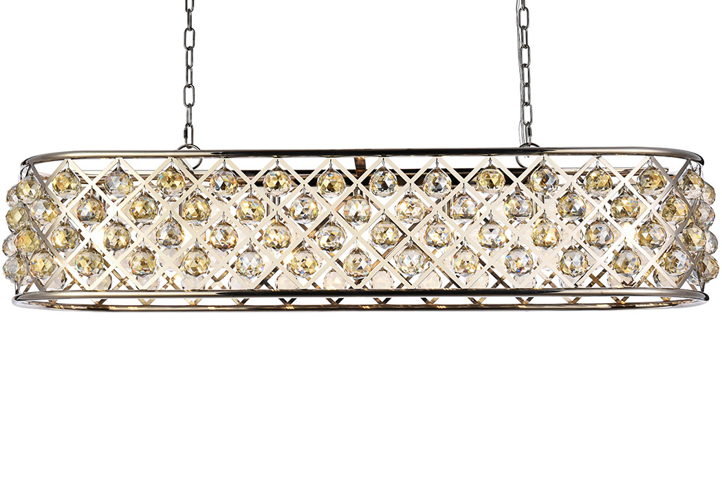 Elegant Crystal Grid Rectangular 7 Light Chandelier - Polished Nickel/Gold, L 50" (1216G50PN-GT-RC)