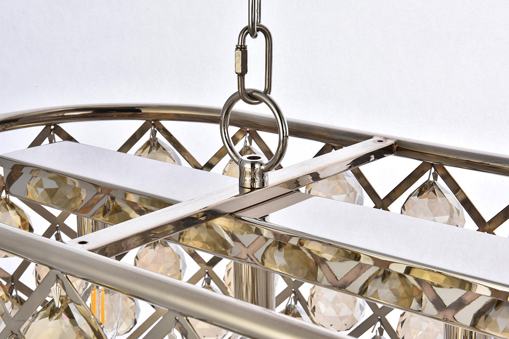 Elegant Crystal Grid Rectangular 7 Light Chandelier - Polished Nickel/Gold, L 50" (1216G50PN-GT-RC)