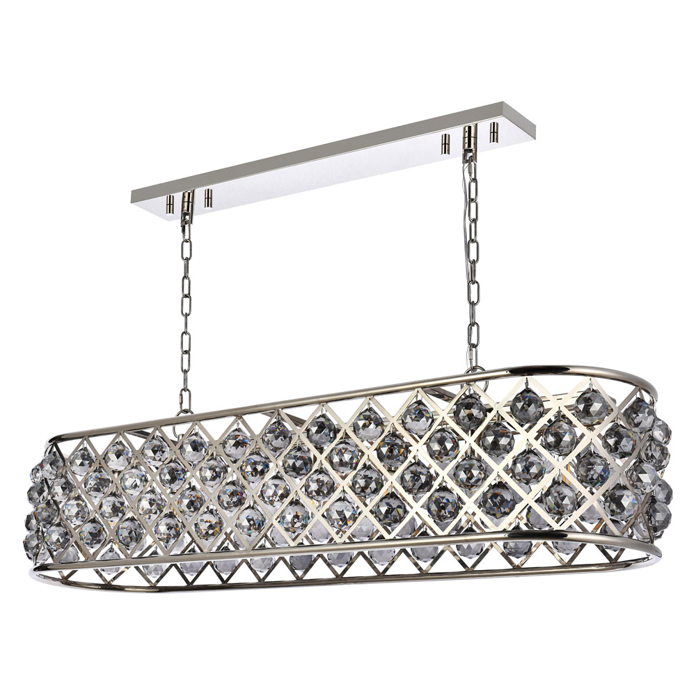 Elegant Crystal Grid Rectangular 7 Light Chandelier - Polished Nickel/Silver, L 50" (1216G50PN-SS-RC)