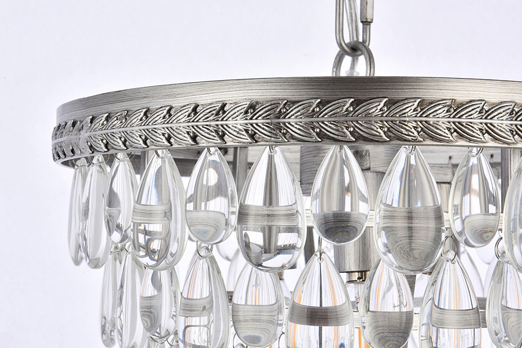 Elegant Teardrop Glass Chandelier 3 Light - Antique Silver, L 13" (1219D13AS-RC)