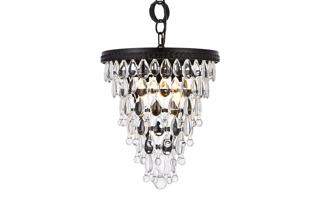 Elegant Teardrop Glass Chandelier 3 Light - Black, L 13" (1219D13BK-RC)