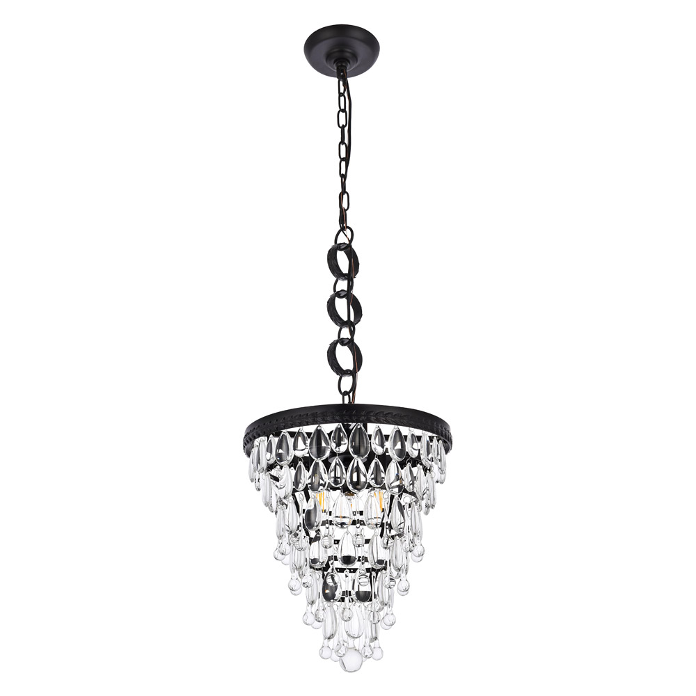 Elegant Teardrop Glass Chandelier 3 Light - Black, L 13" (1219D13BK-RC)