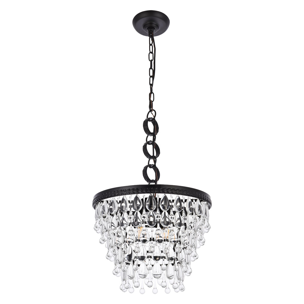 Elegant Teardrop Glass Chandelier 3 Light - Black, L 16" (1219D16BK-RC)