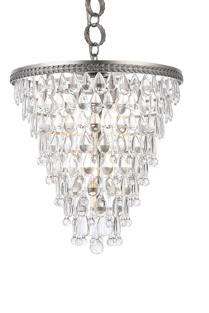 Elegant Teardrop Glass Chandelier 3 Light - Antique Silver, L 18" (1219D18AS-RC)