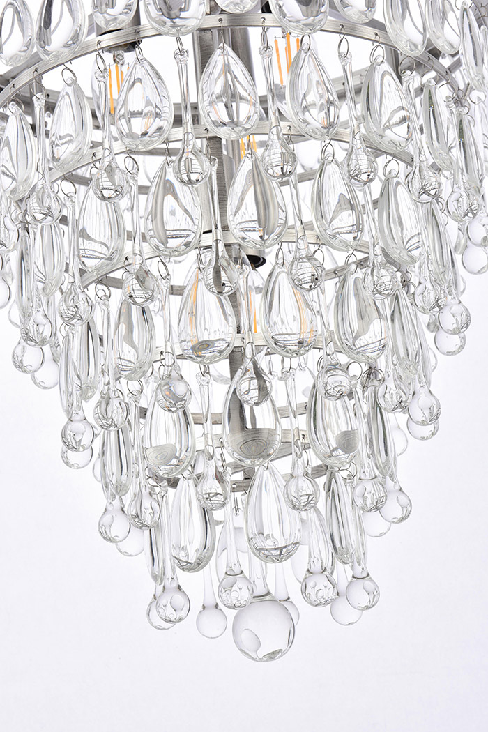 Elegant Teardrop Glass Chandelier 3 Light - Antique Silver, L 18" (1219D18AS-RC)