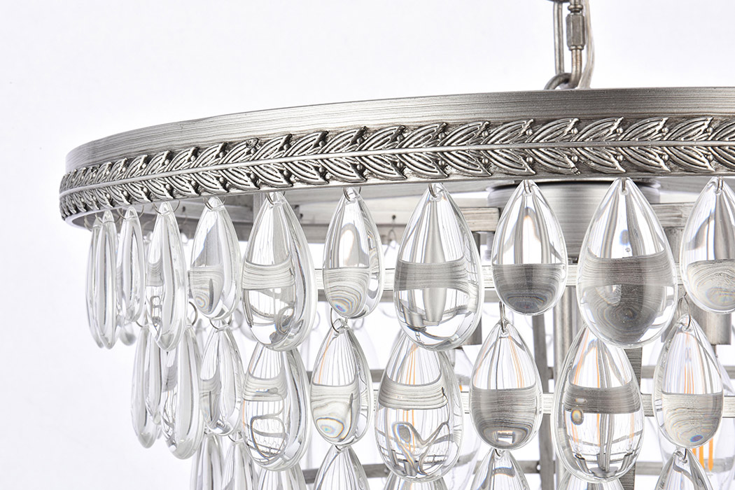 Elegant Teardrop Glass Chandelier 3 Light - Antique Silver, L 18" (1219D18AS-RC)