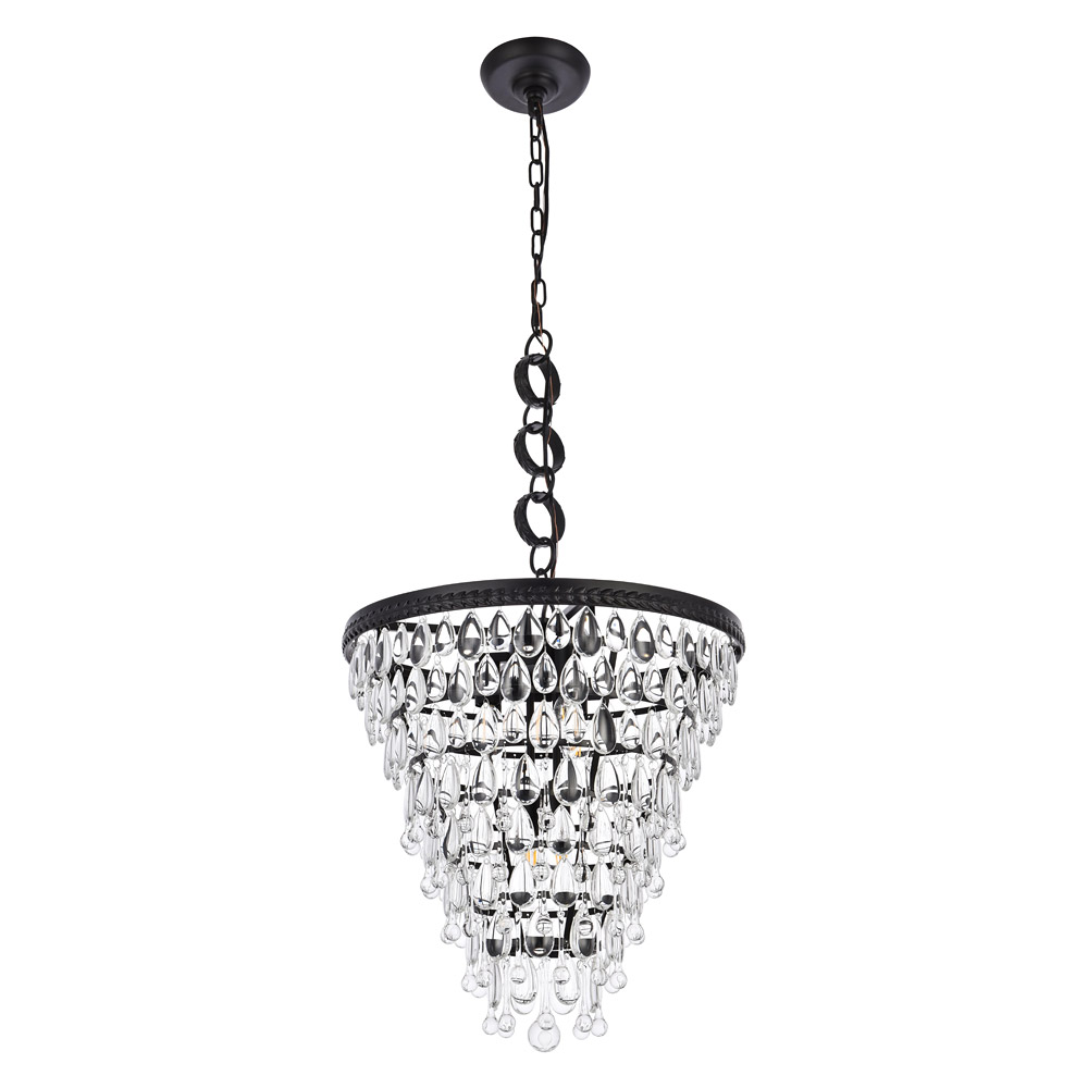 Elegant Teardrop Glass Chandelier 3 Light - Black, L 18" (1219D18BK-RC)