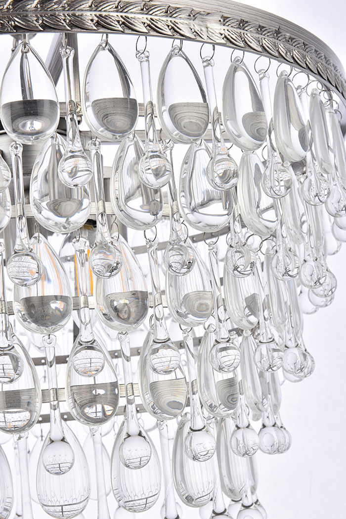 Elegant Teardrop Glass Chandelier 3 Light - Antique Silver, L 19" (1219D19AS-RC)