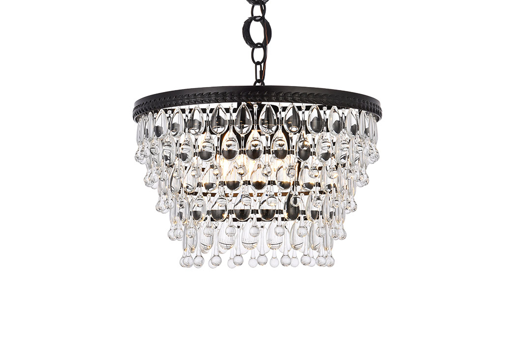 Elegant Teardrop Glass Chandelier 3 Light - Black, L 19" (1219D19BK-RC)