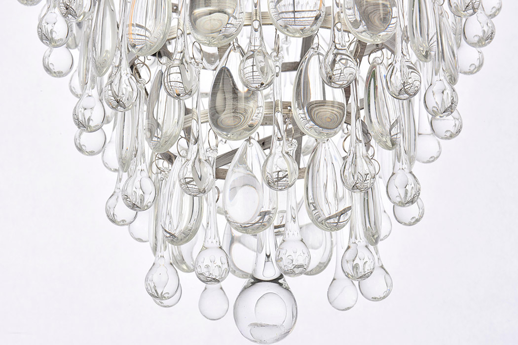 Elegant Teardrop Glass Chandelier 3 Light - Antique Silver, L 24" (1219D24AS-RC)