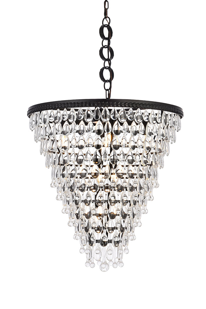 Elegant Teardrop Glass Chandelier 3 Light - Black, L 24" (1219D24BK-RC)