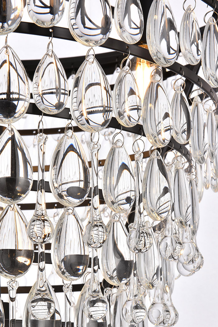 Elegant Teardrop Glass Chandelier 3 Light - Black, L 24" (1219D24BK-RC)