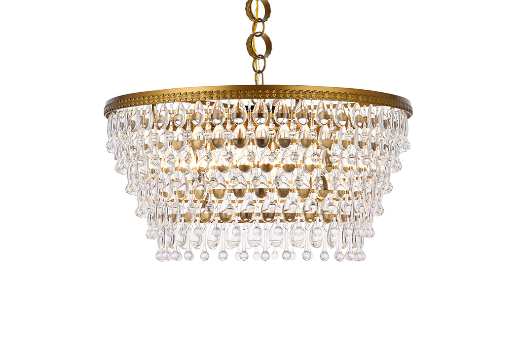 Elegant Teardrop Glass Chandelier 3 Light - Brass, L 28" (1219D28BR-RC)