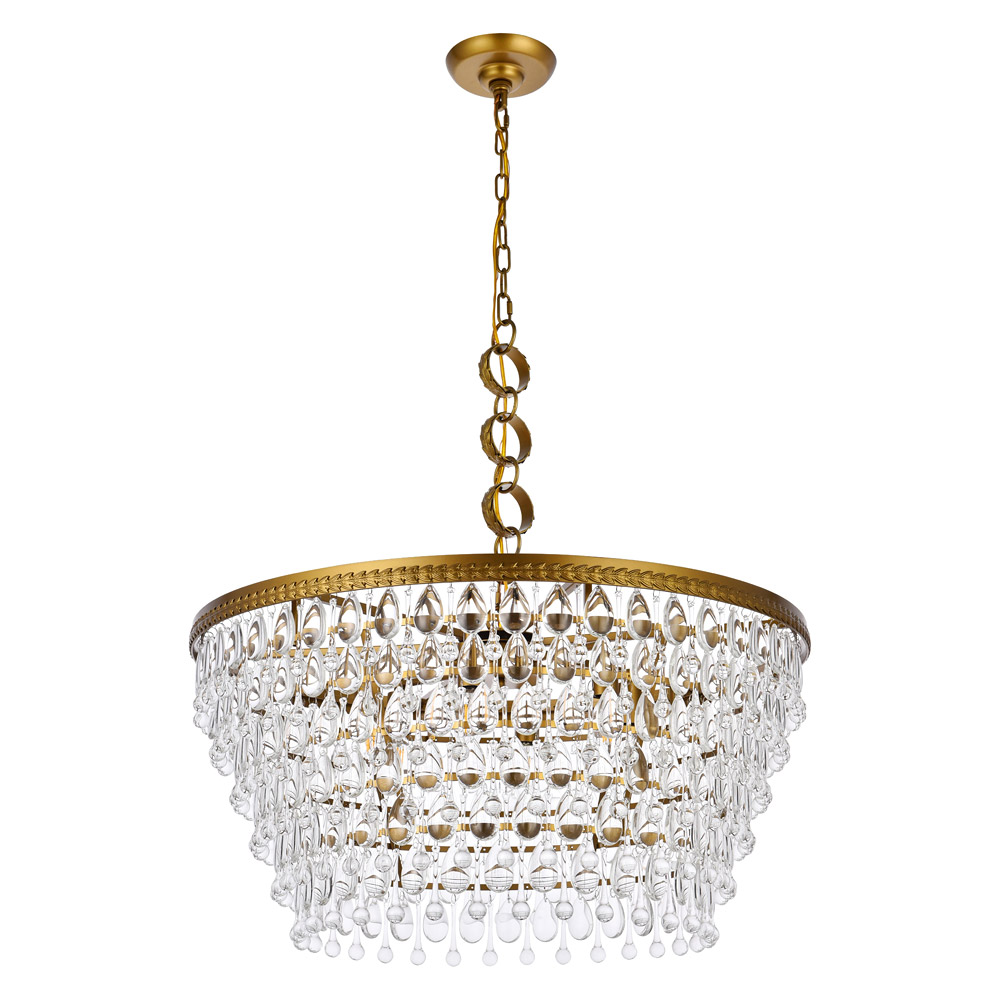 Elegant Teardrop Glass Chandelier 3 Light - Brass, L 28" (1219D28BR-RC)