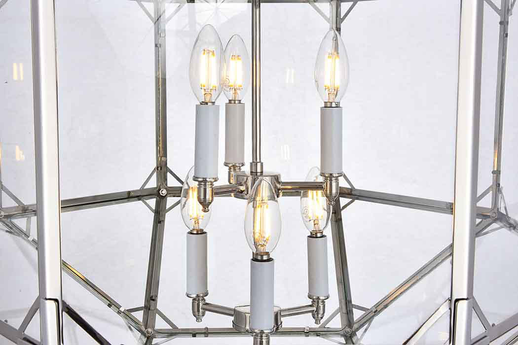 Elegant Parisian Octagonal 3 Lights Pendant - Polished Nickel, L 24" (1514D24PN)