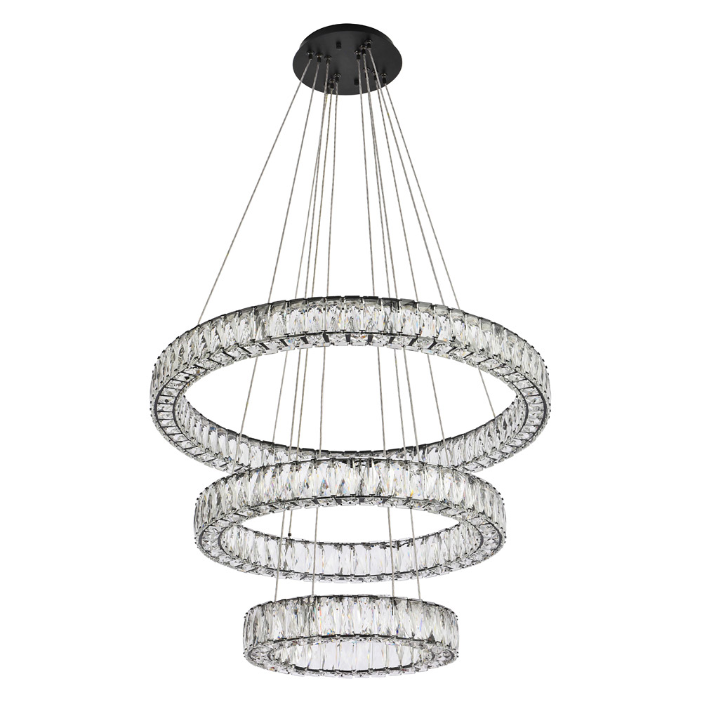 Elegant Monroe 5 Tier Led Chandelier - Black, L 32" (3503G3LBK)