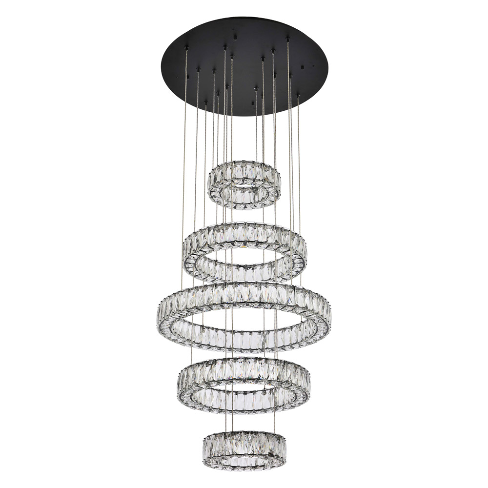 Elegant Monroe 5 Tier Led Chandelier - Black, L 25.6" (3503G5LBK)