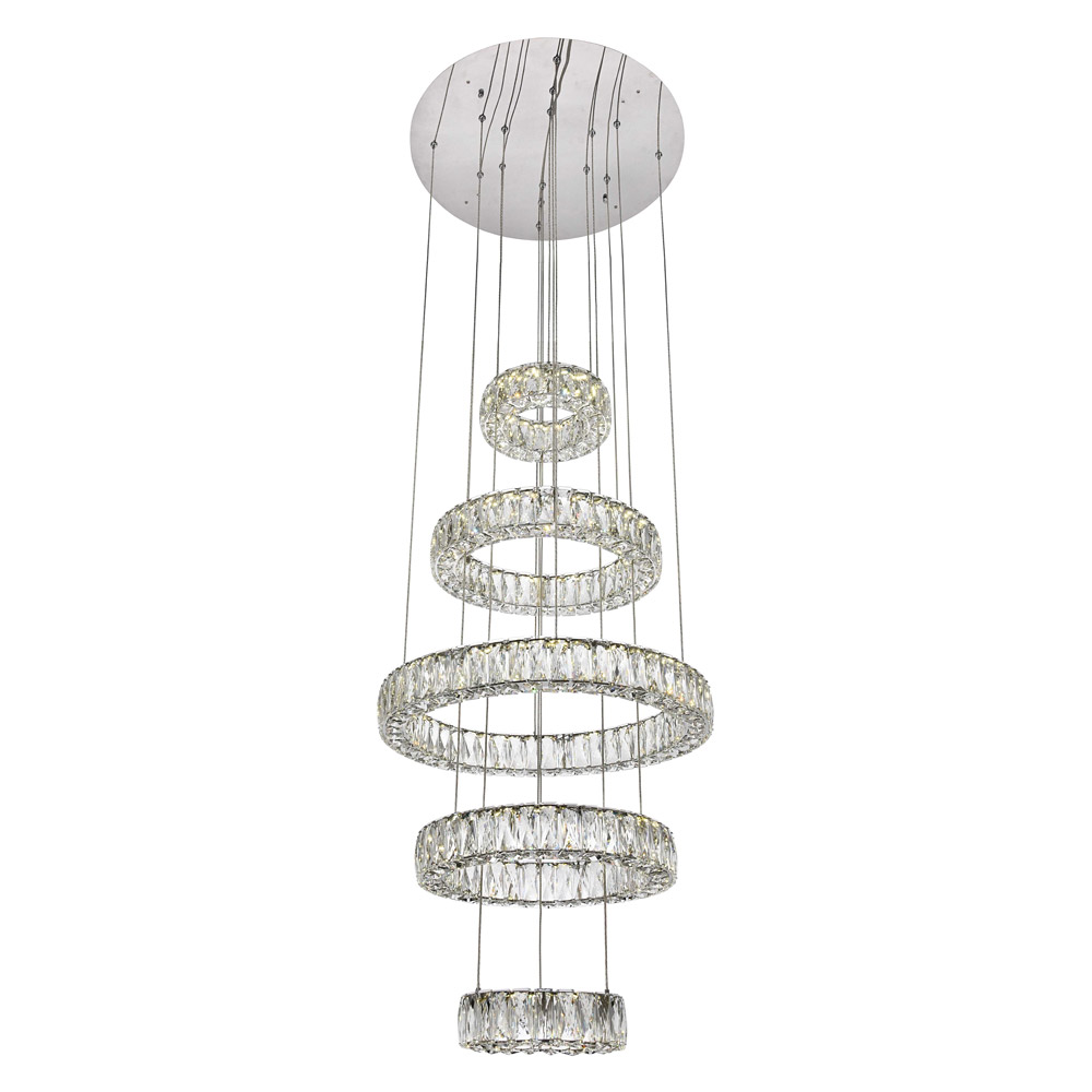 Elegant Monroe 5 Tier Led Chandelier - Chrome, L 25.6" (3503G5LC)