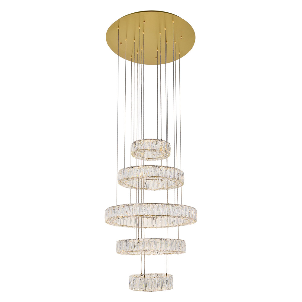 Elegant Monroe 5 Tier Led Chandelier - Gold, L 25.6" (3503G5LG)