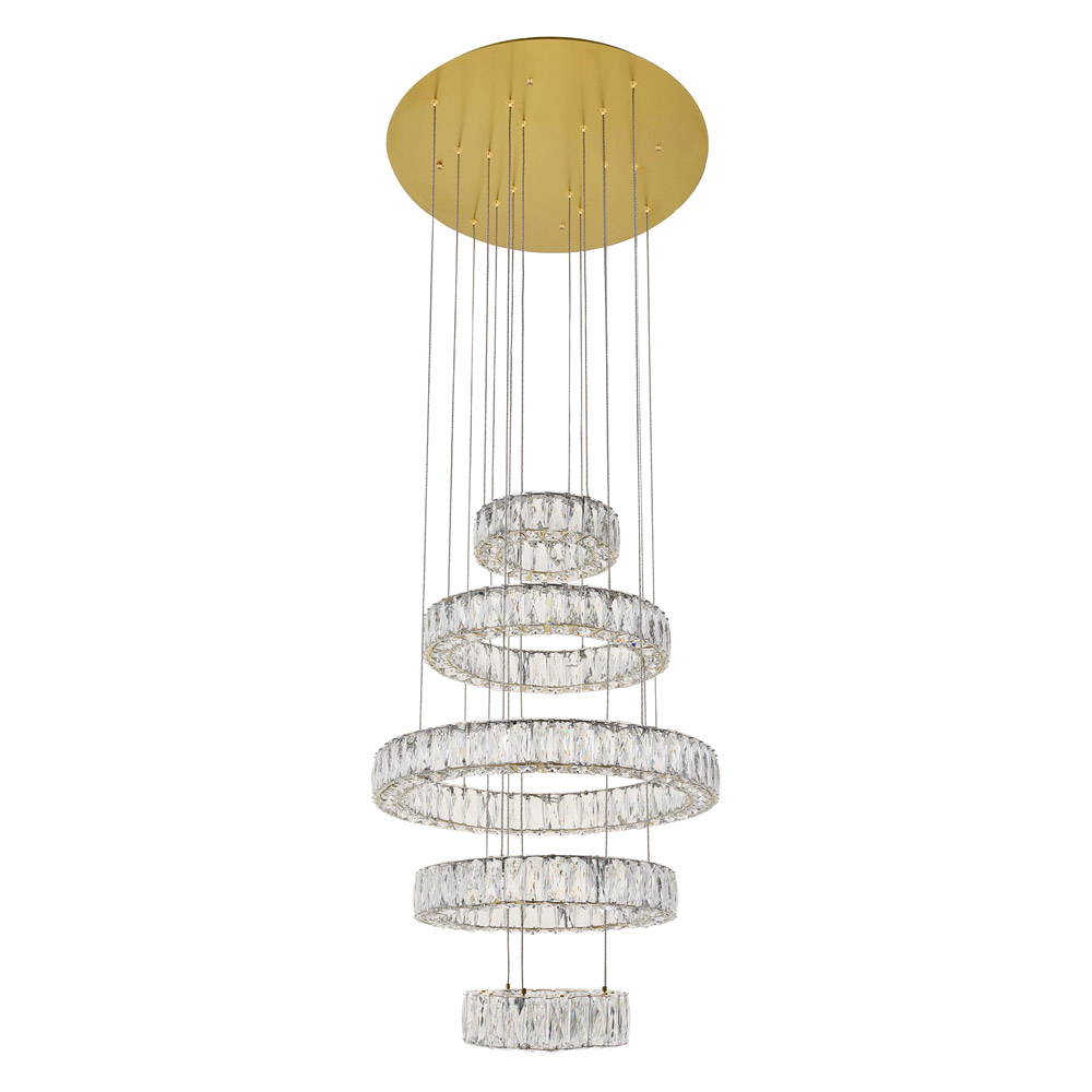 Elegant Monroe 5 Tier Led Chandelier - Gold, L 25.6" (3503G5LG)