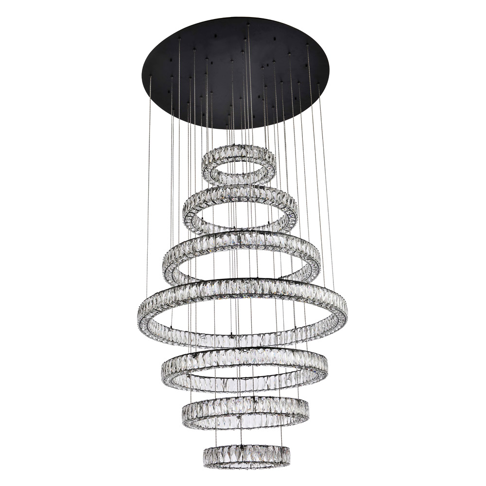 Elegant Monroe 5 Tier Led Chandelier - Black, L 40" (3503G7LBK)