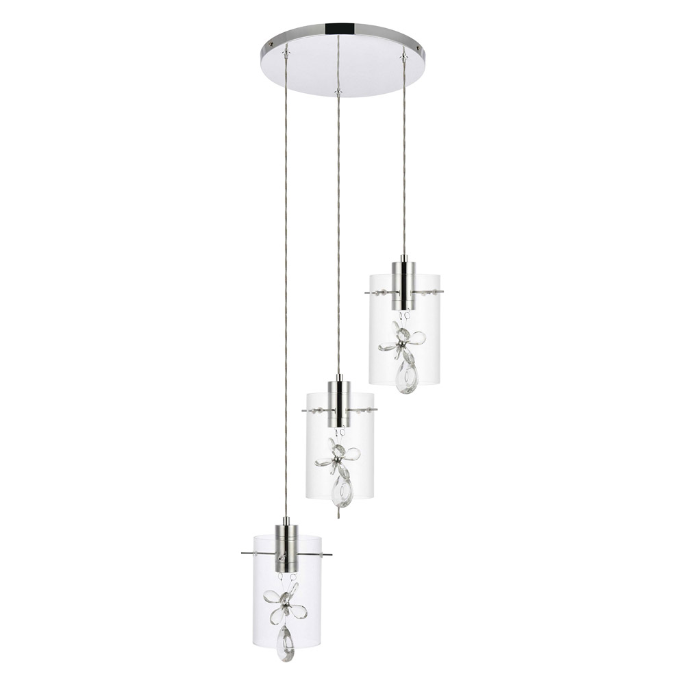 Elegant Hana 3 Lights Pendant - Chrome, L 16" (5202D16C)