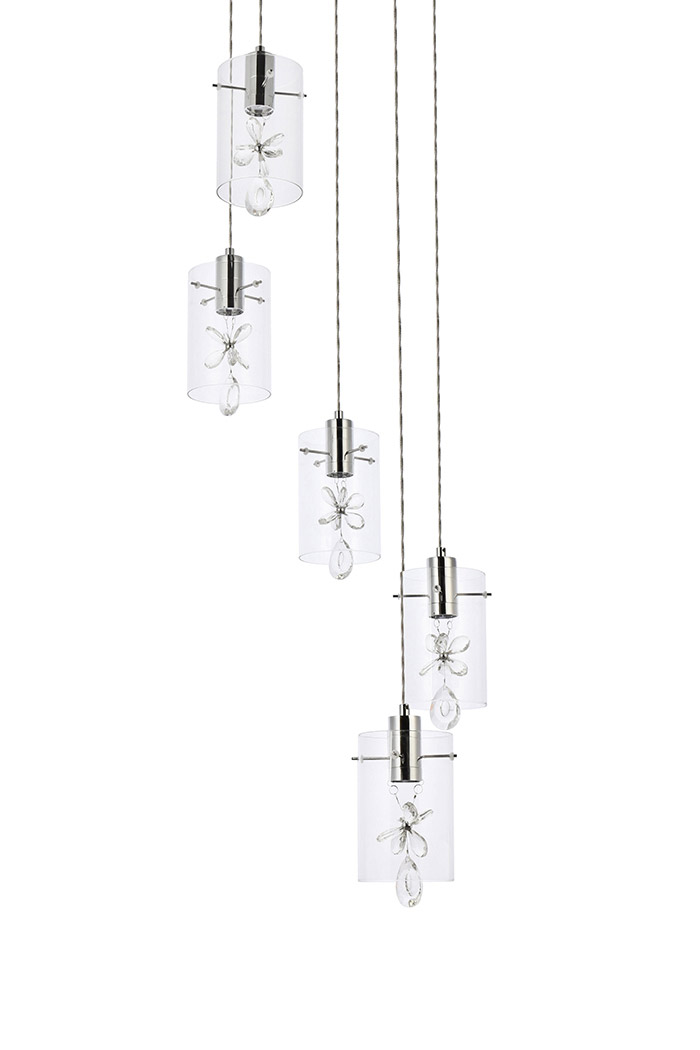 Elegant Hana 3 Lights Pendant - Chrome, L 19" (5202D19C)