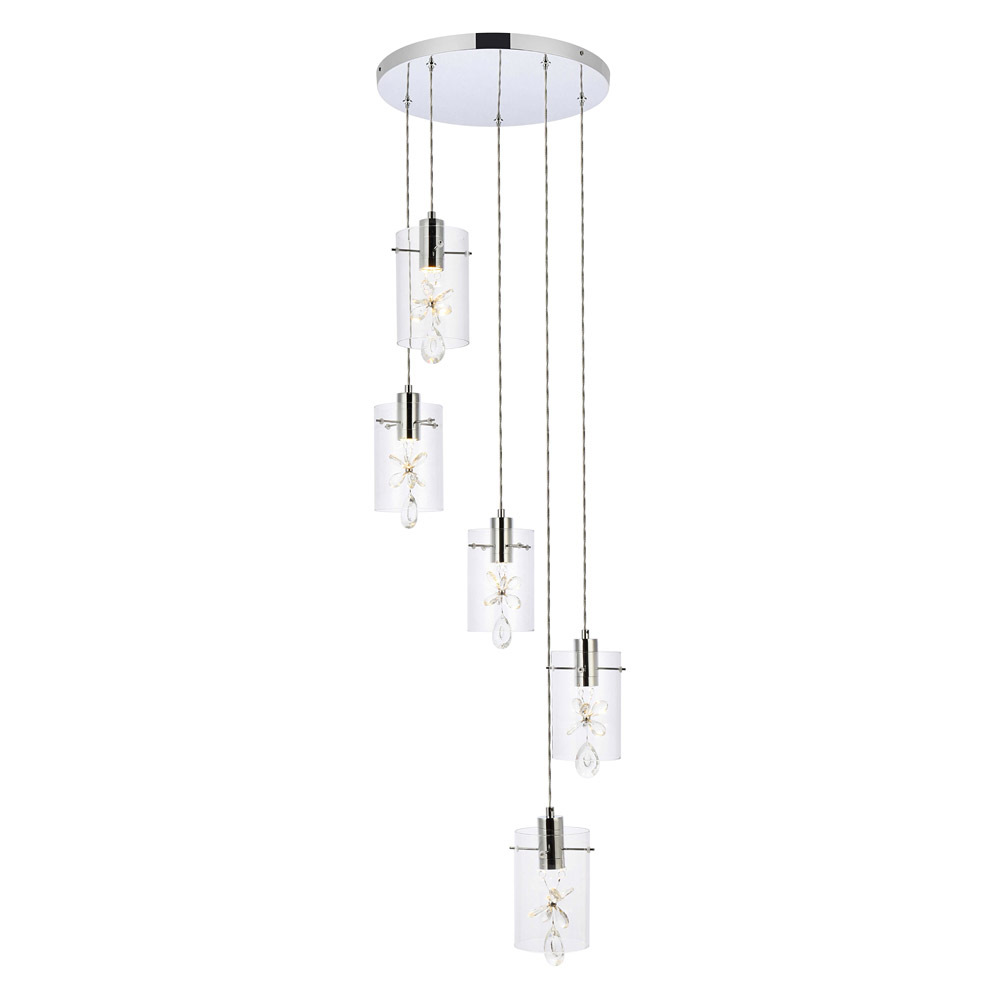 Elegant Hana 3 Lights Pendant - Chrome, L 19" (5202D19C)