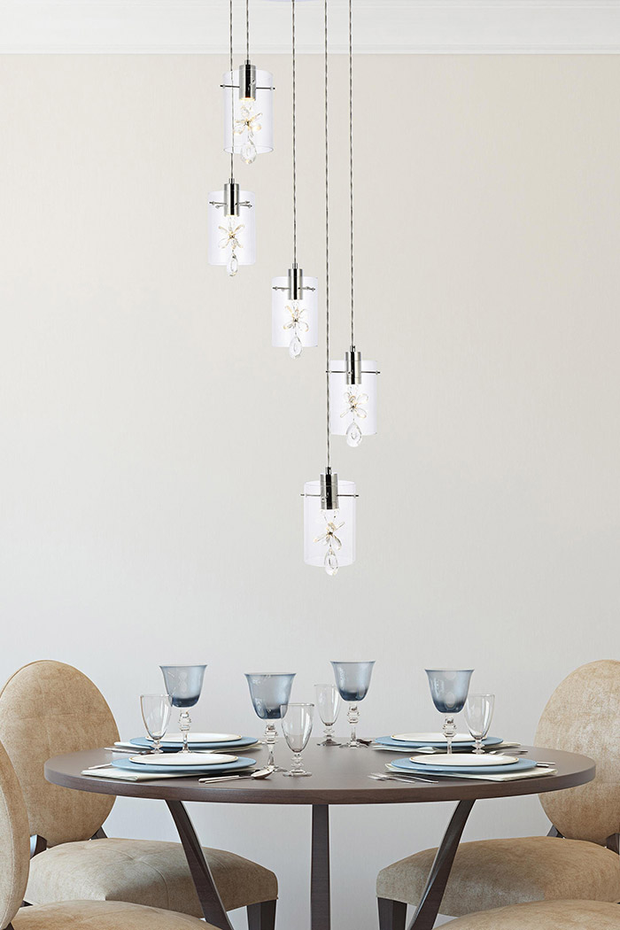 Elegant Hana 3 Lights Pendant - Chrome, L 19" (5202D19C)