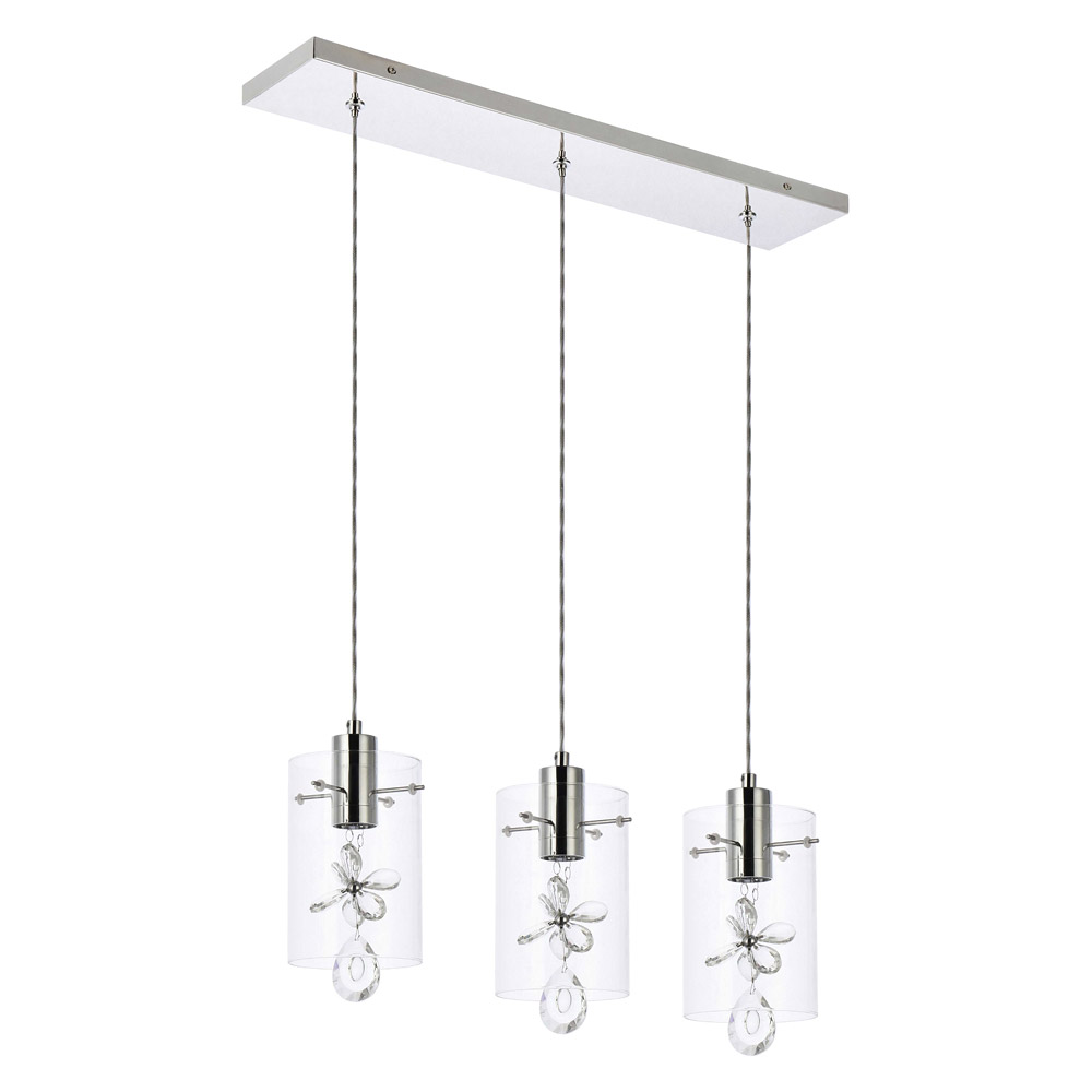 Elegant Hana 3 Lights Pendant - Chrome, L 24" (5202D24C)