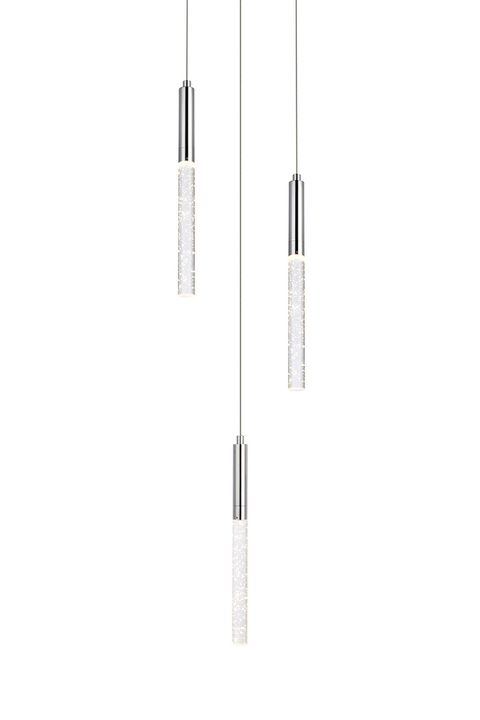 Elegant Ruelle 3 Lights Pendant - Chrome, L 12" (5203D12C)