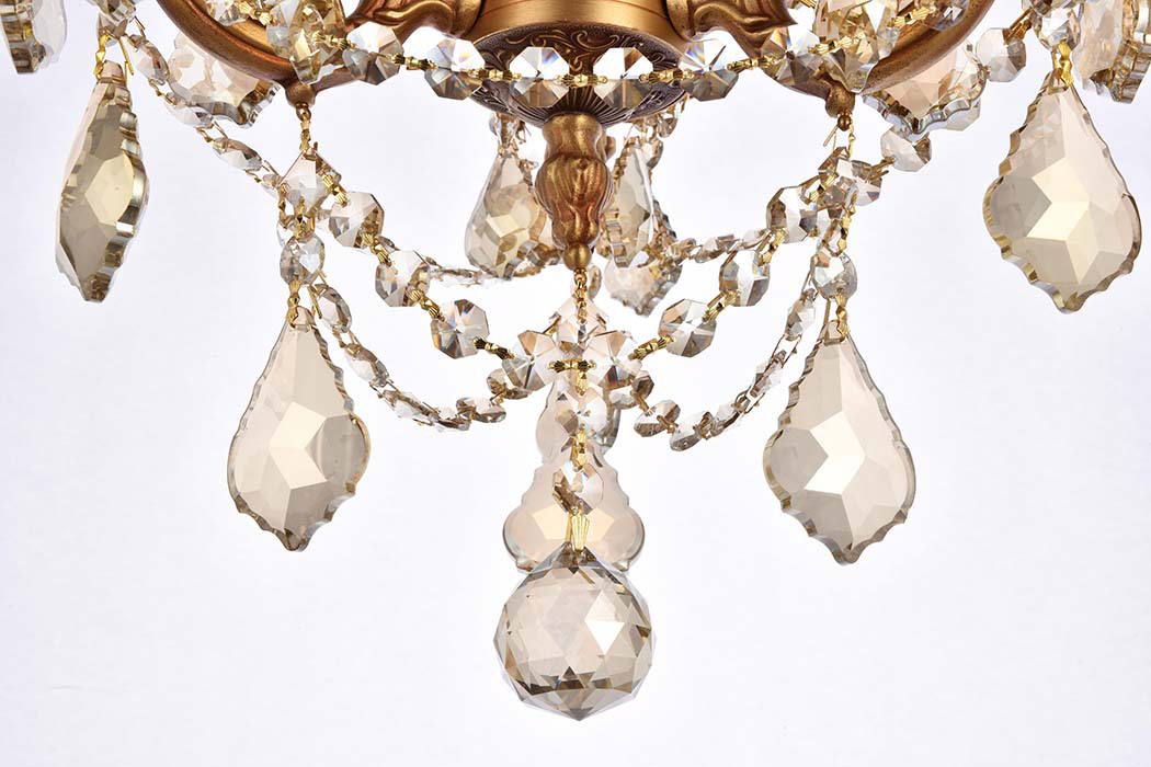 Elegant Chateau Design 3-Light 18'' Mini Chandelier - French Gold/Golden Teak (9203D13FG-GT-RC)