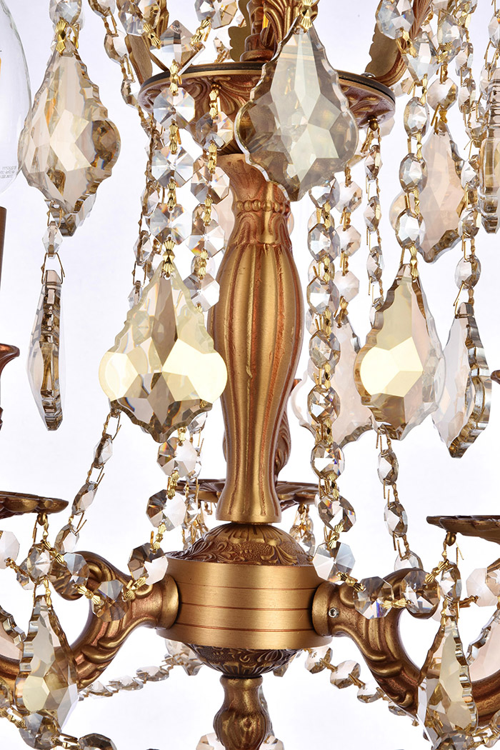 Elegant Chateau Design 3-Light 18'' Mini Chandelier - French Gold/Golden Teak (9203D13FG-GT-RC)