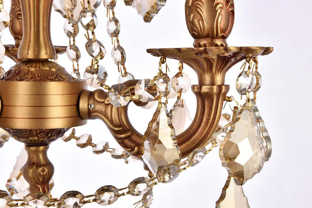 Elegant Chateau Design 3-Light 18'' Mini Chandelier - French Gold/Golden Teak (9203D13FG-GT-RC)