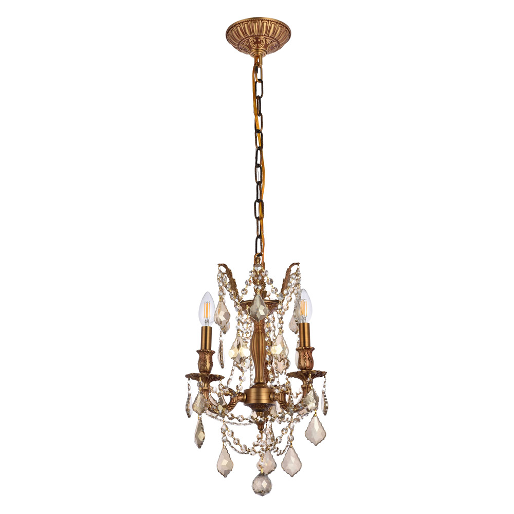 Elegant Chateau Design 3-Light 18'' Mini Chandelier - French Gold/Golden Teak (9203D13FG-GT-RC)